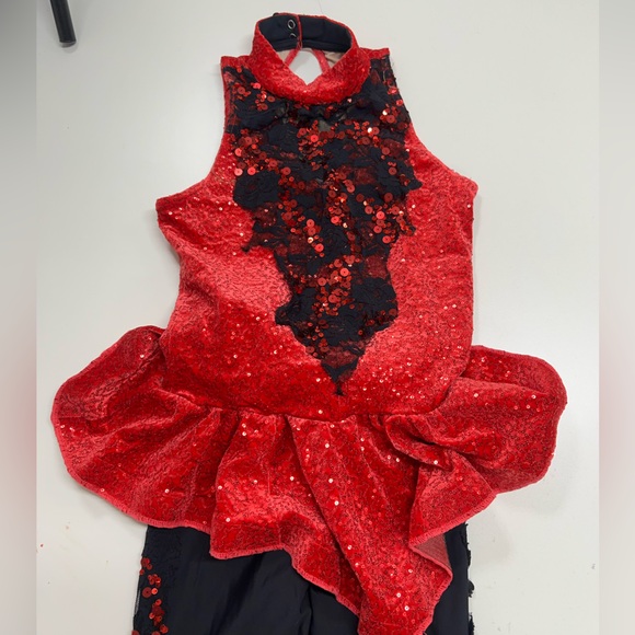Weissman Red Dance Costume Streak Lace Unitard Style ‘Now That I Know’ Adult S - Picture 9 of 10